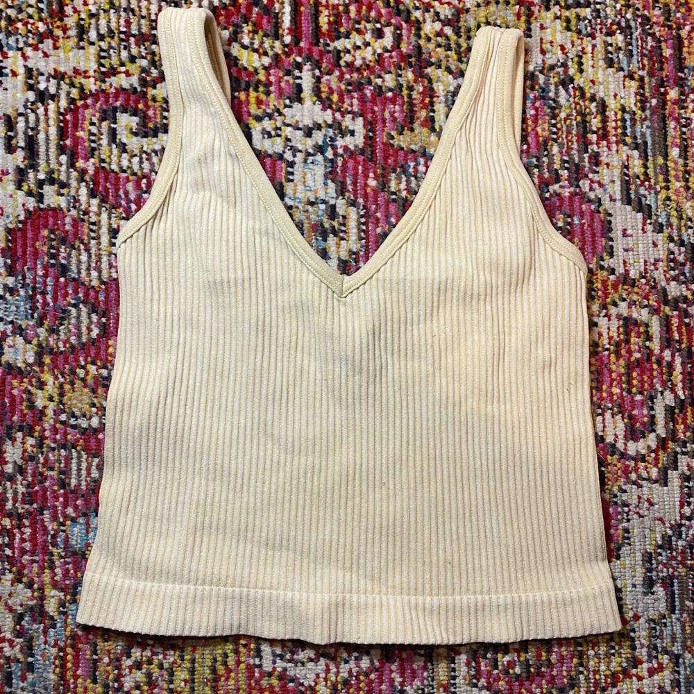 Aura Cream Ribbed Cropped Cami